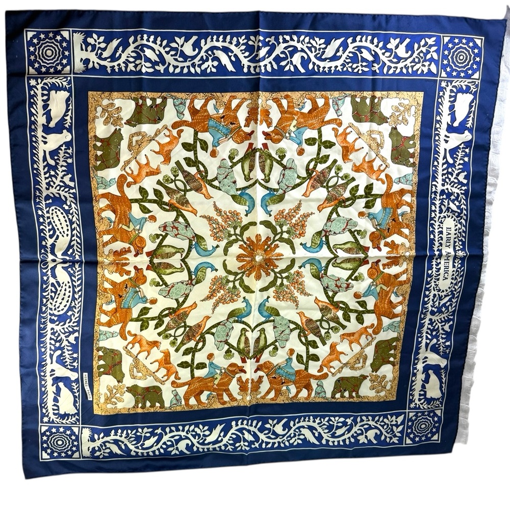 Hermes Blue & Cream Early America Scarf 90
